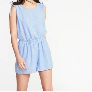 OLD NAVY linen chambray elastic waistband blue romper L